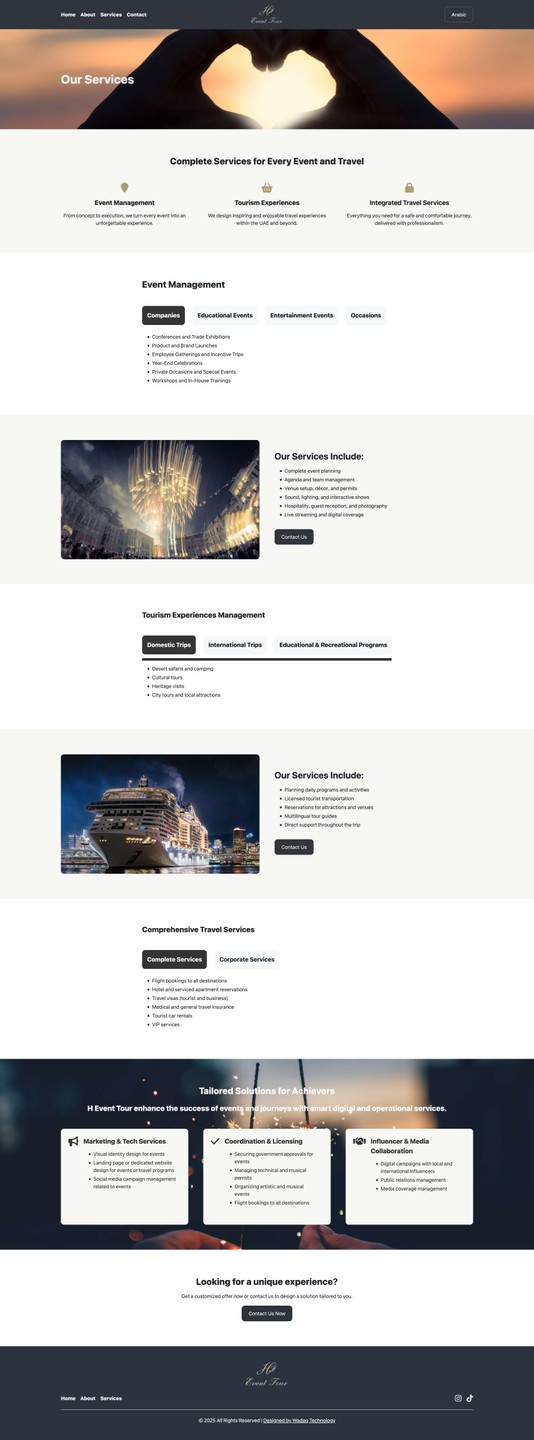 H Event Tour website- our services page-en image