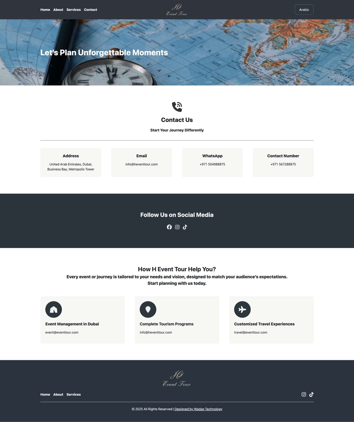 An image of heventtour website- contact page-en