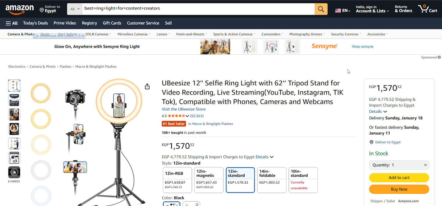 إضاءة UBeesize Ring Light مقاس 12 بوصة