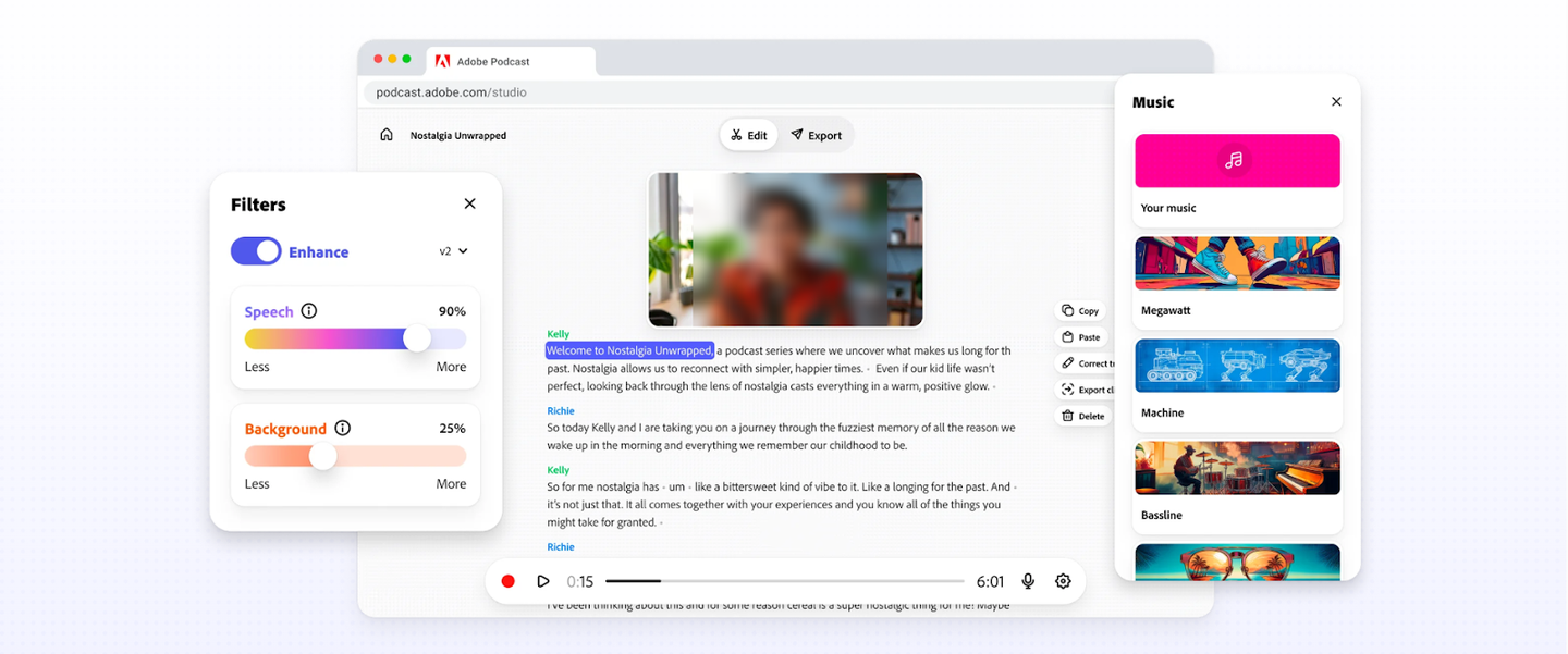 معالج ملفات الصوت بواسطة أداة Adobe Podcast